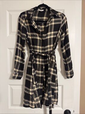 Maurices Black and Cream Plaid Shirt Dress